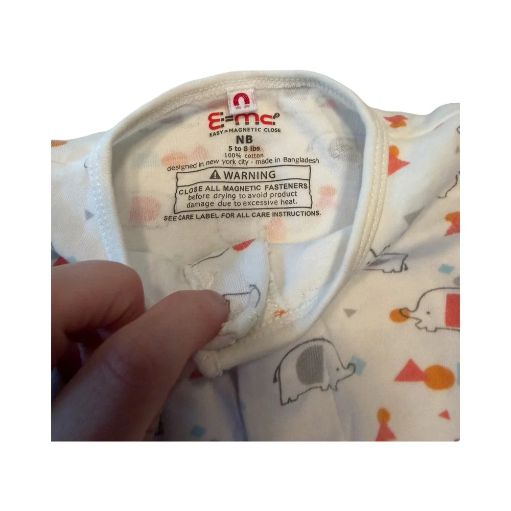 Magnetic Me E=mc2 Newborn Elephant Magnetic Footie Sleeper White Cotton NB